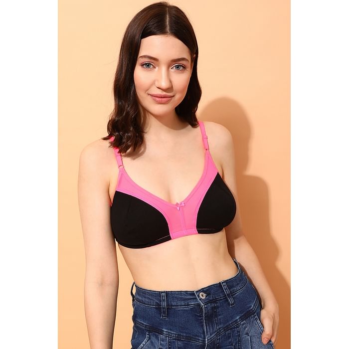 

Clovia Non-Padded Non-Wired Full Cup Colourblocked Bra in Black - Cotton - BR1652C13