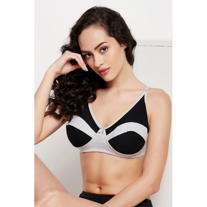 

Clovia Non-Padded Non-Wired Full Cup Colourblocked Bra in Grey Melange - Cotton - BR2183A01, Light grey