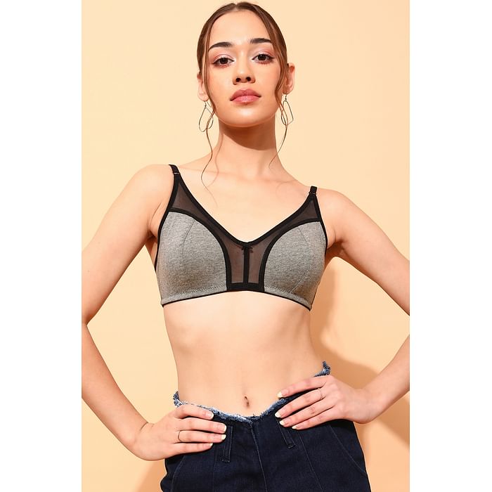

Clovia Non-Padded Non-Wired Full Cup Colourblocked Bra in Light Grey Melange - Cotton - BR0985A01