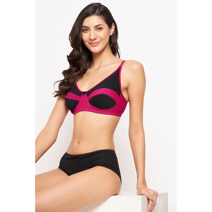 

Clovia Non-Padded Non-Wired Full Cup Colourblocked Bra in Magenta - Cotton - BR2183A14, Pink