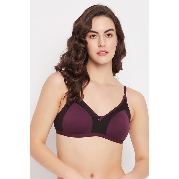 

Clovia Non-Padded Non-Wired Full Cup Colourblocked Bra in Wine Colour - Cotton Rich - BR0349A15