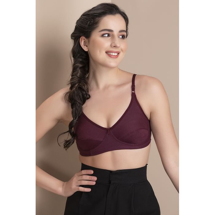 

Clovia Non-Padded Non-Wired Full Cup Everyday Bra in Wine Colour - Cotton - BR0227M15, Purple