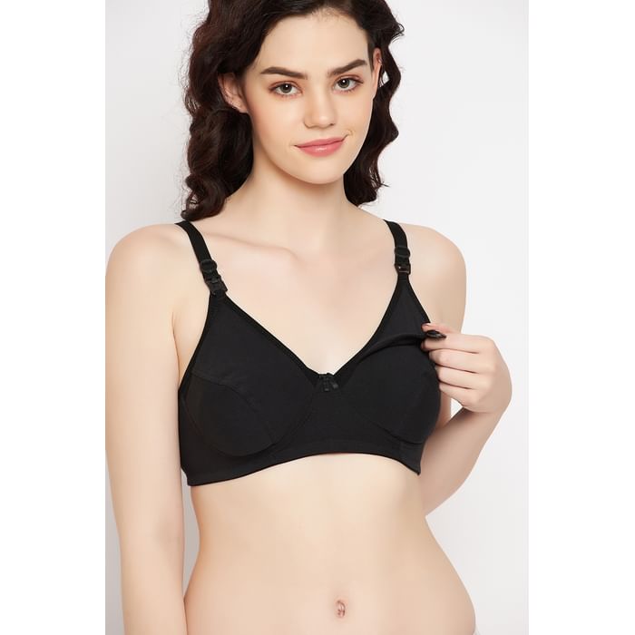 

Clovia Non-Padded Non-Wired Full Cup Feeding Bra in Black - Cotton - BR2087A13