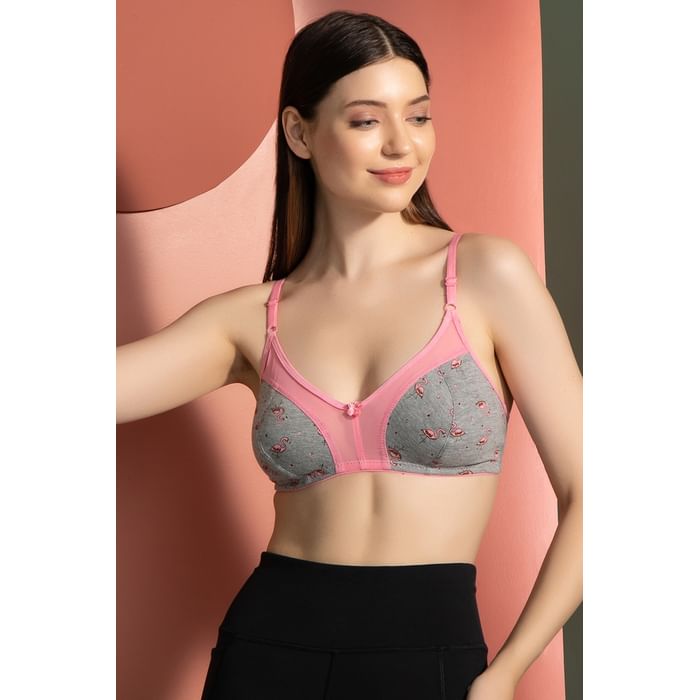

Clovia Non-Padded Non-Wired Full Cup Flamingo Print Bra in Grey Melange - Cotton - BR0933S05, Dark grey
