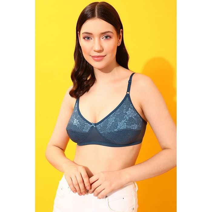 

Clovia Non-Padded Non-Wired Full Cup Floral Self-Patterned Bra in Navy - BR4009A08