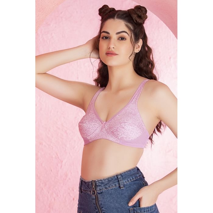 

Clovia Non-Padded Non-Wired Full Cup Floral Print Bra in Baby Pink - Cotton - BR1797J22, Light pink