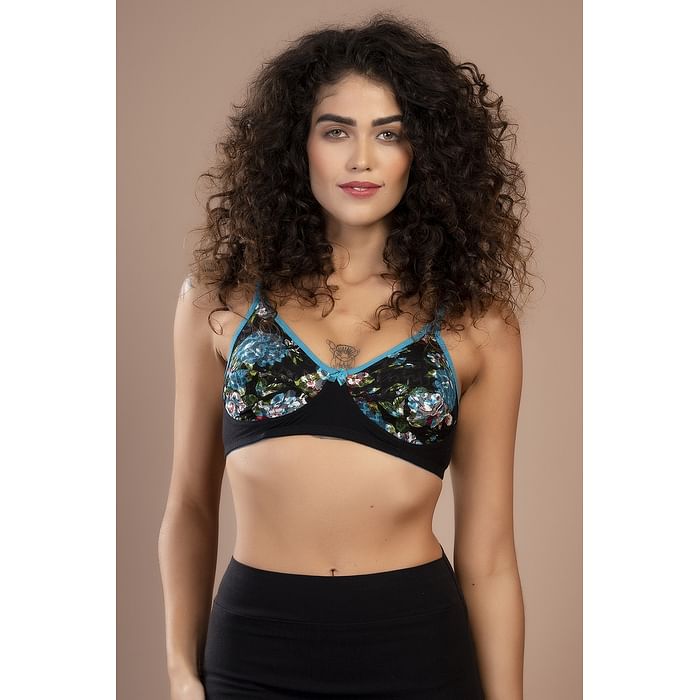 

Clovia Non-Padded Non-Wired Full Cup Floral Print Bra in Black - Cotton - BR2325A13