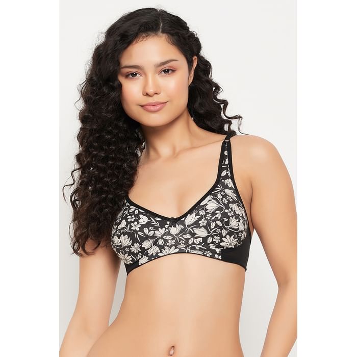 

Clovia Non-Padded Non-Wired Full Cup Floral Print Bra in Black - Cotton - BR1797F13