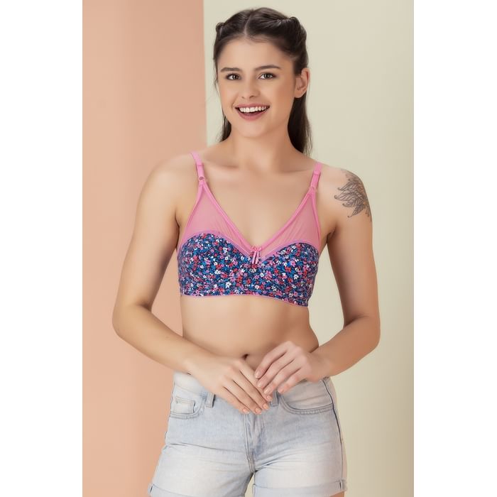 

Clovia Non-Padded Non-Wired Full Cup Floral Print Bra in Multicolour - 100% Cotton - BR1333X08, Navy