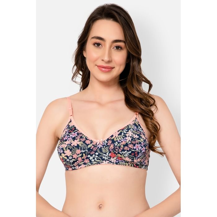 

Clovia Non-Padded Non-Wired Full Cup Floral Print Bra in Navy - Cotton - BR0227O08