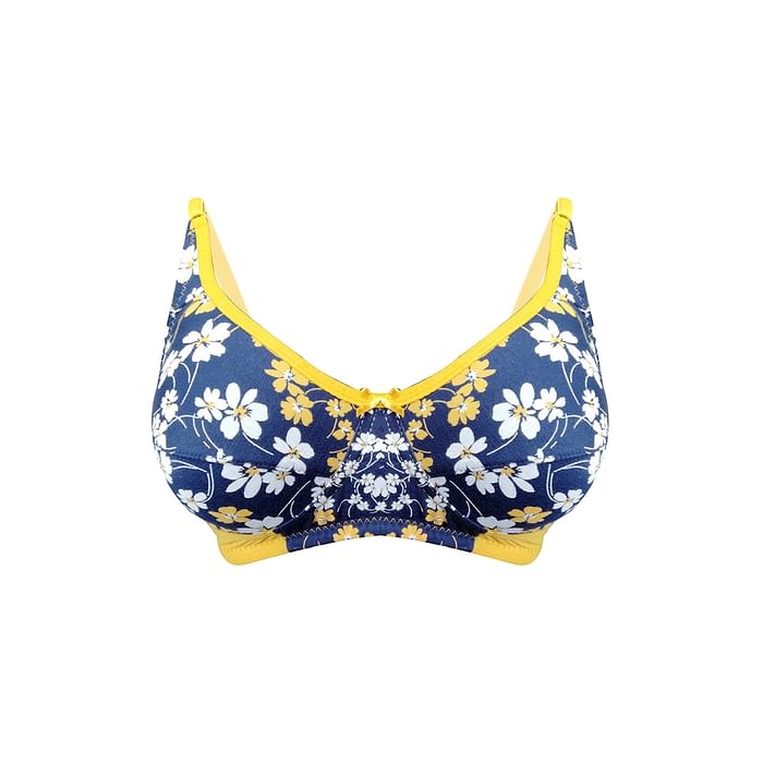 

Clovia Non-Padded Non-Wired Full Cup Floral Print Bra in Navy - Cotton - BR1797X08
