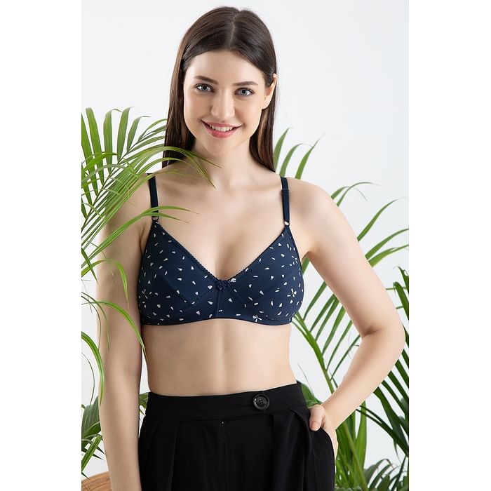 

Clovia Non-Padded Non-Wired Full Cup Printed Bra in Navy - Cotton - BR0776A08