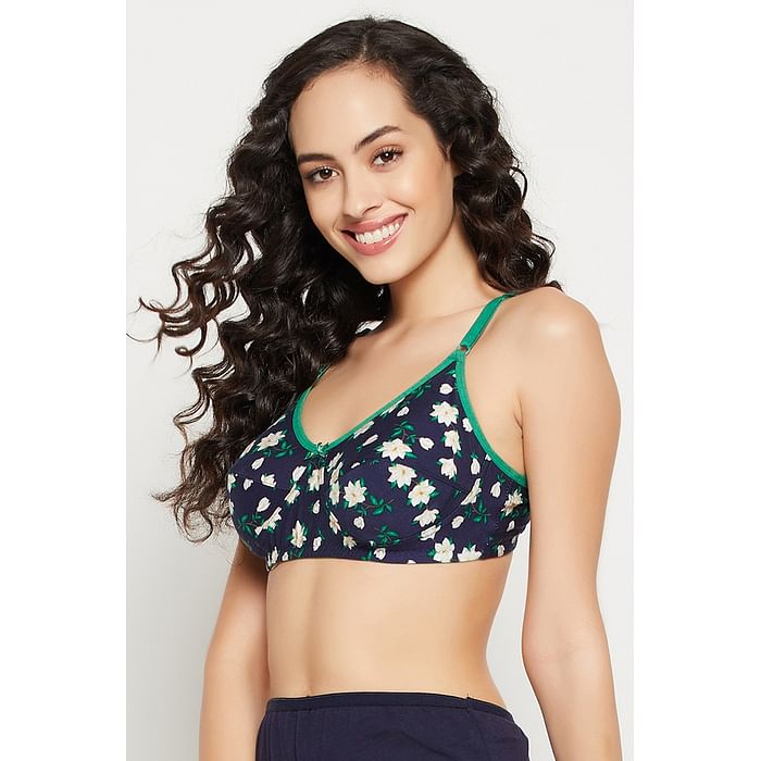 

Clovia Non-Padded Non-Wired Full Cup Floral Print Bra in Navy - Cotton - BR0227F08