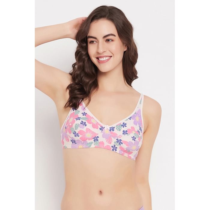 

Clovia Non-Padded Non-Wired Full Cup Floral Print Bra in Pink - Cotton - BR1797Z22, Light pink