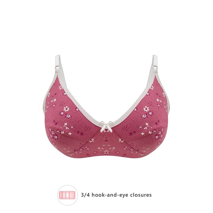 

Clovia Non-Padded Non-Wired Full Cup Floral Print Bra in Rose Pink - 100% Cotton - BR0227C14