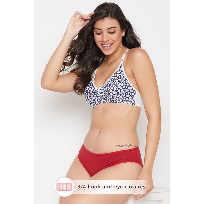 

Clovia Non-Padded Non-Wired Full Cup Floral Print Racerback Bra in Blue - Cotton - BR1478W18, White