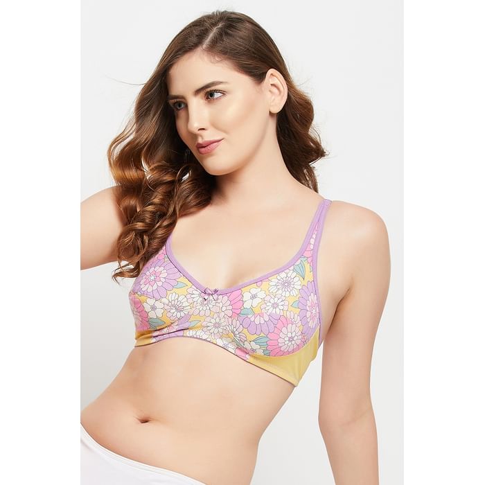 

Clovia Non-Padded Non-Wired Full Cup Floral Print Bra in Yellow - Cotton - BR1797A02, Light yellow