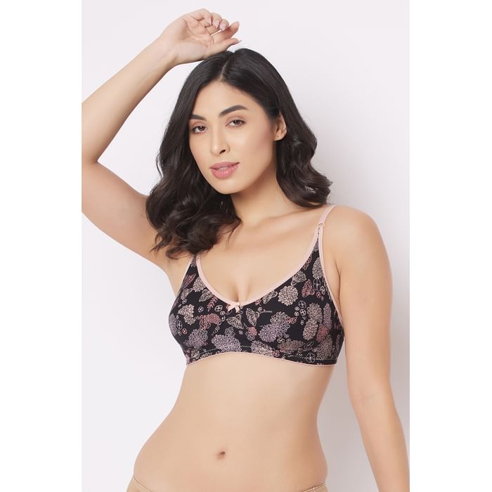 

Clovia Non-Padded Non-Wired Full Cup Floral Print Everyday Bra in Black - Cotton - BR0227U13