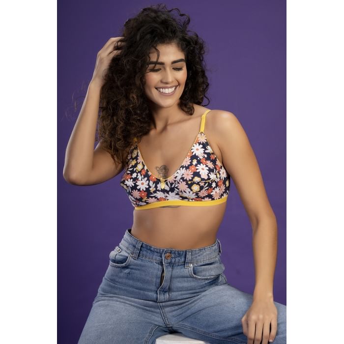 

Clovia Non-Padded Non-Wired Full Cup Floral Print Full-Figure Bra in Navy - Cotton Rich - BR0185Z19, Multicolour