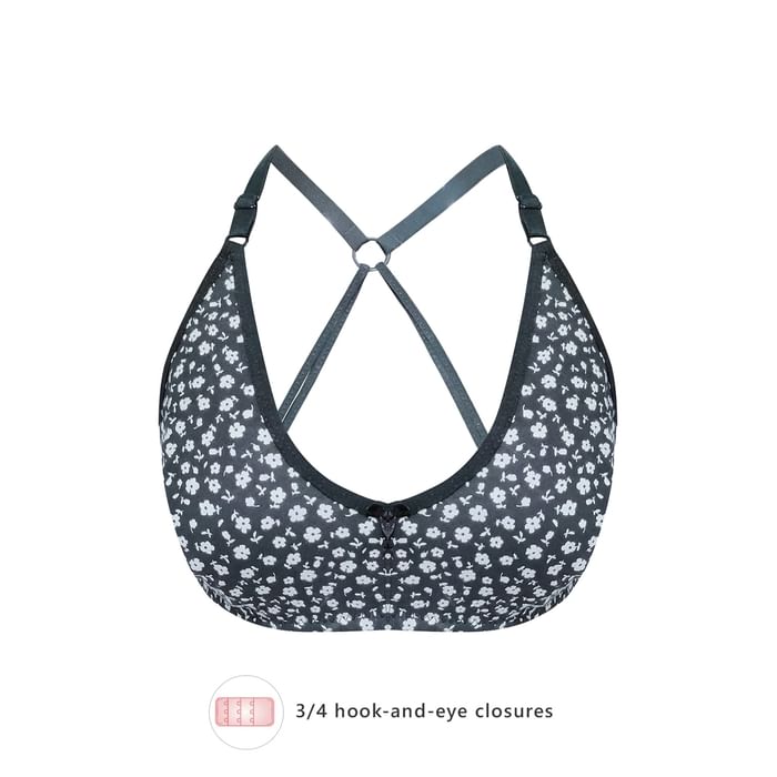 

Clovia Non-Padded Non-Wired Full Cup Floral Print Racerback Bra in Black-Cotton - BR1478X13