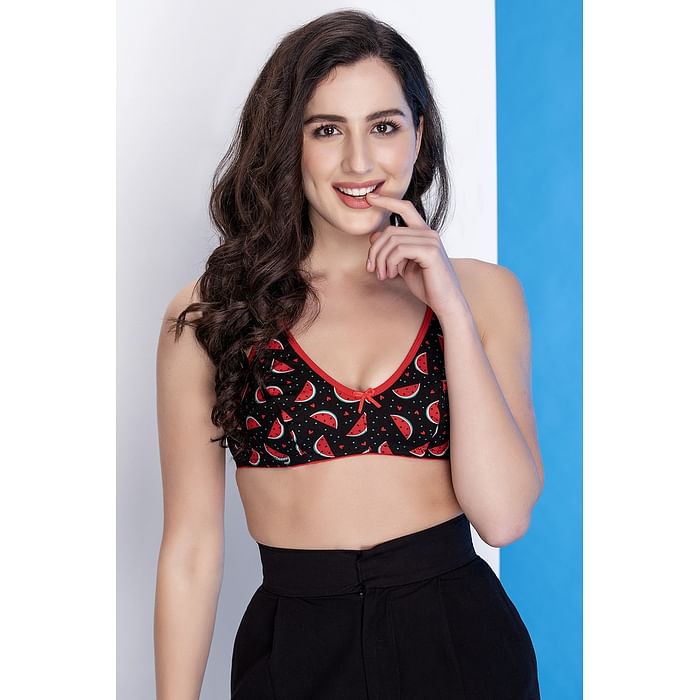 

Clovia Non-Padded Non-Wired Full Cup Watermelon Print Racerback Bra in Dark Blue- Cotton - BR1478I08, Navy