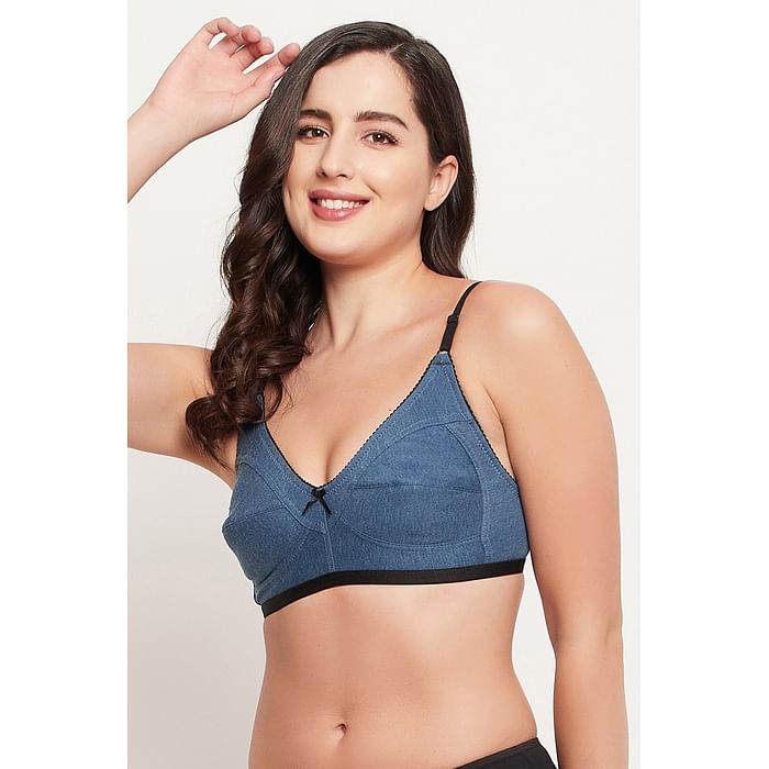 

Clovia Non-Padded Non-Wired Full Cup Full Figure Bra in Blue - Cotton Rich - BR0185F08, Navy