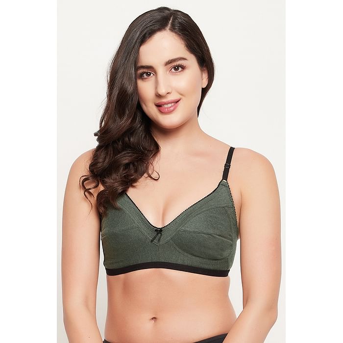 

Clovia Non-Padded Non-Wired Full Cup Full-Figure Bra in Olive Green - Cotton Rich - BR0185U17, Dark green