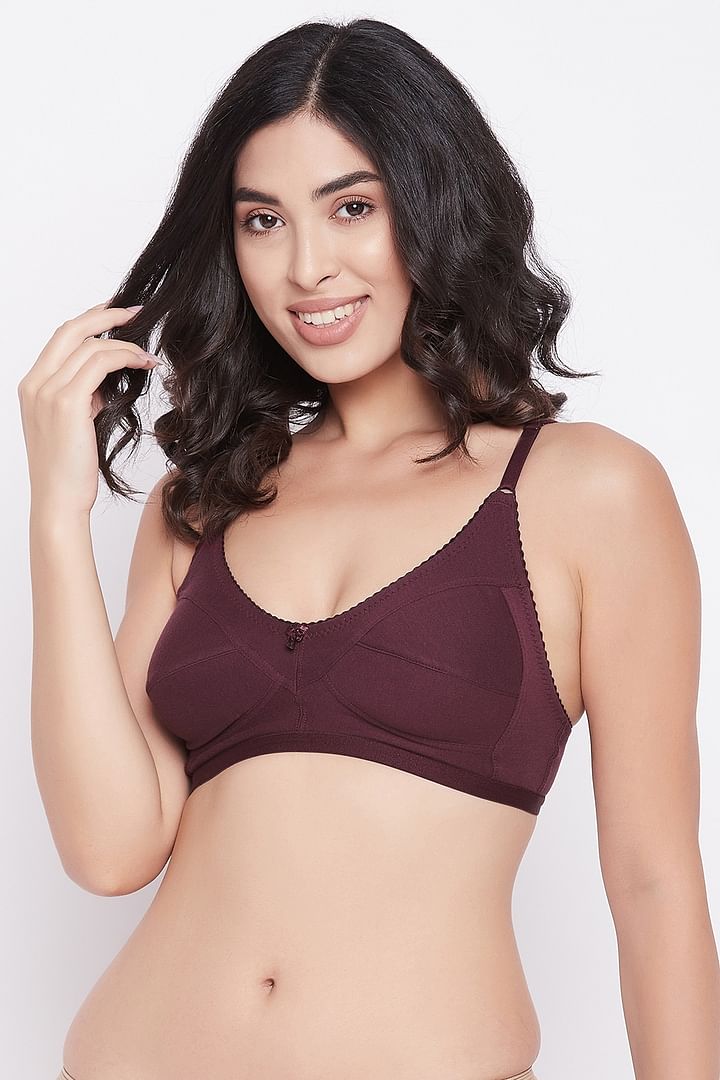 Buy Non-Padded Non-Wired Full Cup Bra in Wine Colour - Cotton Rich