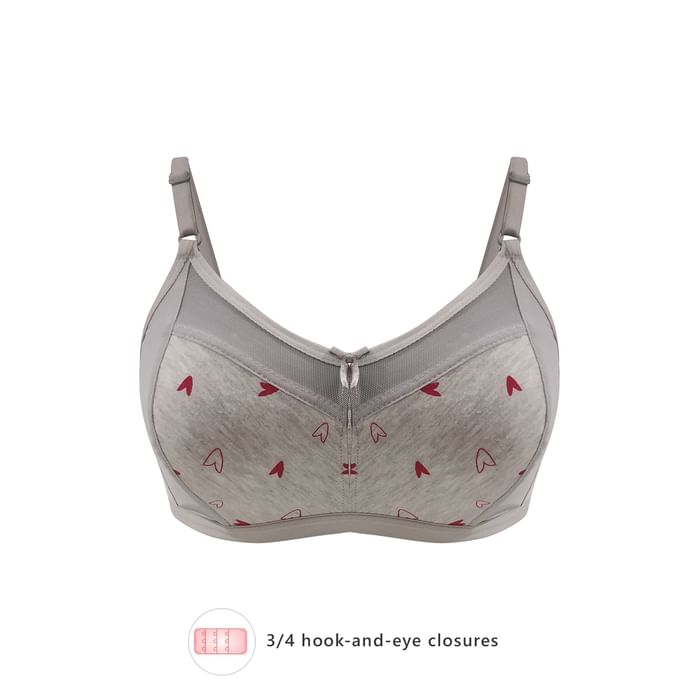

Clovia Non-Padded Non-Wired Full Cup Heart Print Bra in Grey - BR1423P01, Light grey