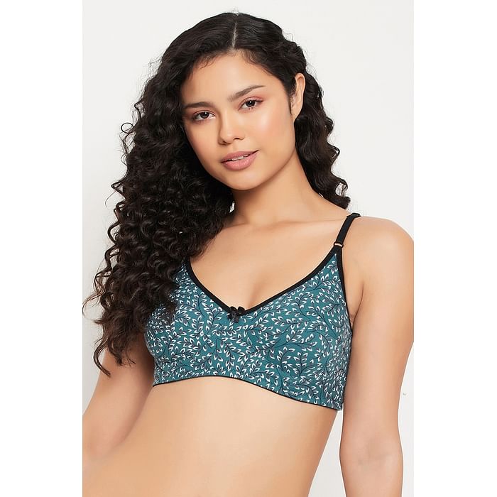 

Clovia Non-Padded Non-Wired Full Cup Leaf Print Bra in Teal Blue - Cotton - BR0227B36