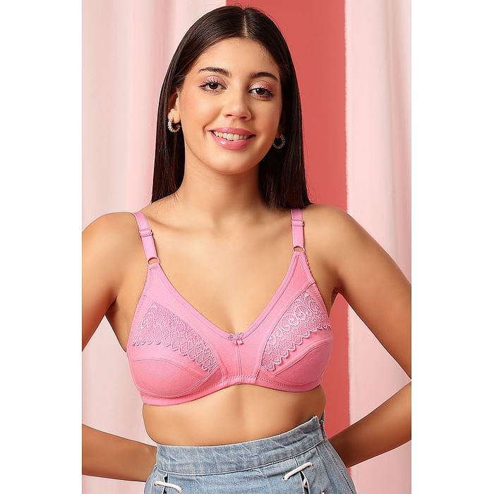 

Clovia Non-Padded Non-Wired Full Cup M-frame Bra in Baby Pink - Cotton - BR2151Q22, Light pink