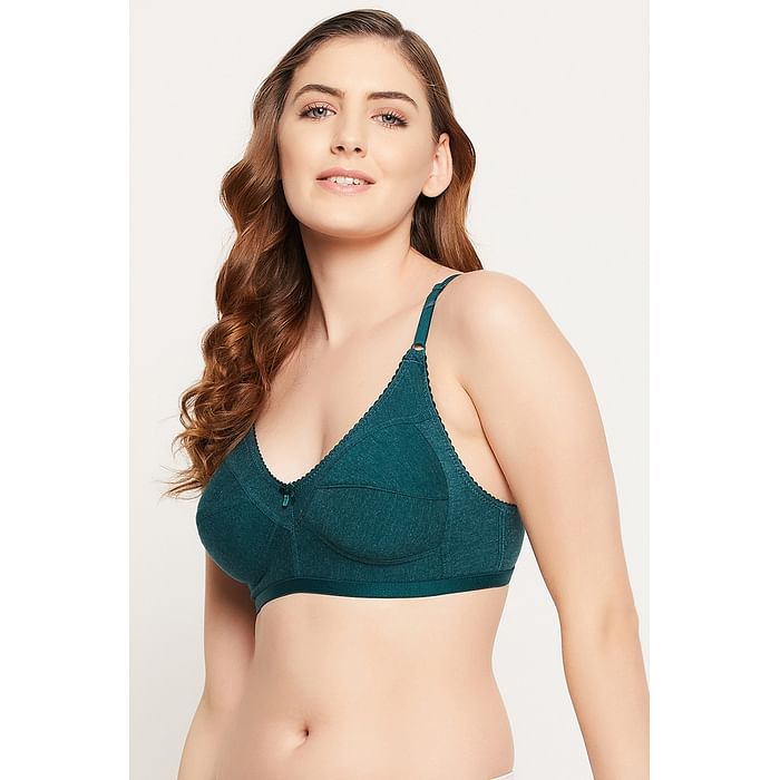 

Clovia Non-Padded Non-Wired Full Cup M-Frame Bra in Teal Green - Cotton Rich - BR0185B17, Dark green