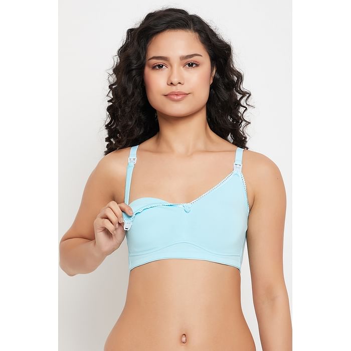 

Clovia Non-Padded Non-Wired Full Cup Feeding Bra in Baby Blue - Cotton - BR2416A03, Light blue