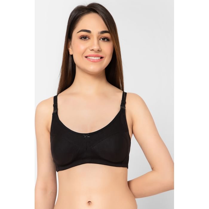 

Clovia Non-Padded Non-Wired Full Cup Leak-Proof Feeding Bra in Black - Cotton Rich - BR2089A13