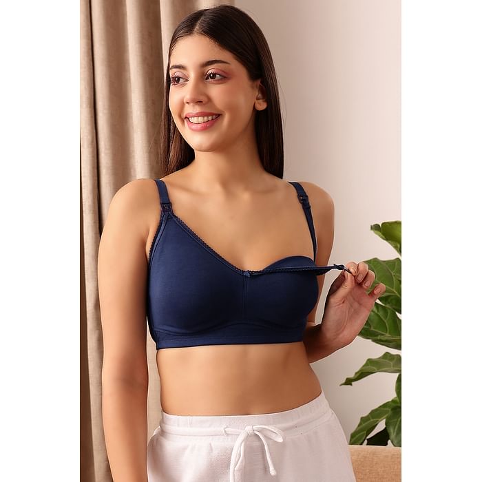 

Clovia Non-Padded Non-Wired Full Cup Feeding Bra in Navy - Cotton - BR2416A08