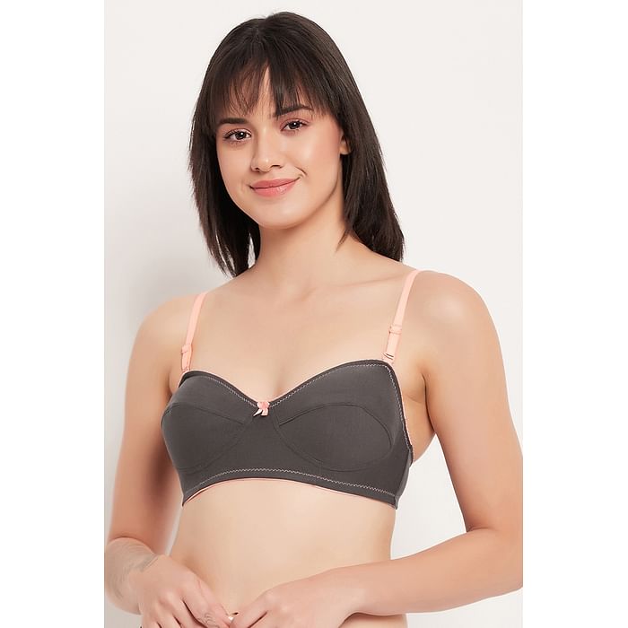 

Clovia Non-Padded Non-Wired Full Cup Multiway Balconette Bra in Dark Grey - Cotton - BR0857B05