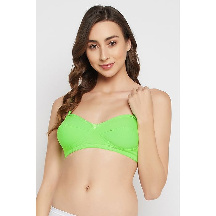 

Clovia Non-Padded Non-Wired Full Cup Multiway Balconette Bra in Neon Green - Cotton - BR0857A11, Light green