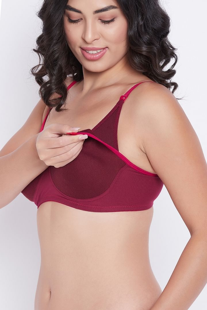 Buy Non-Padded Non-Wired Full Cup Nursing Bra in Maroon - Cotton