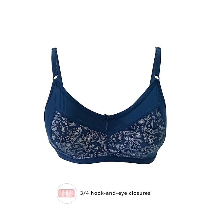 

Clovia Non-Padded Non-Wired Full Cup Paisley Print Bra in Navy with Powernet Panels - 100% Cotton - BR1423B08