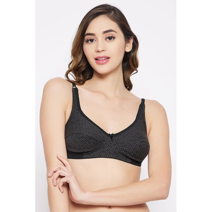 

Clovia Non-Padded Non-Wired Full Cup Polka Dot Bra in Black - Cotton - BR1797H13