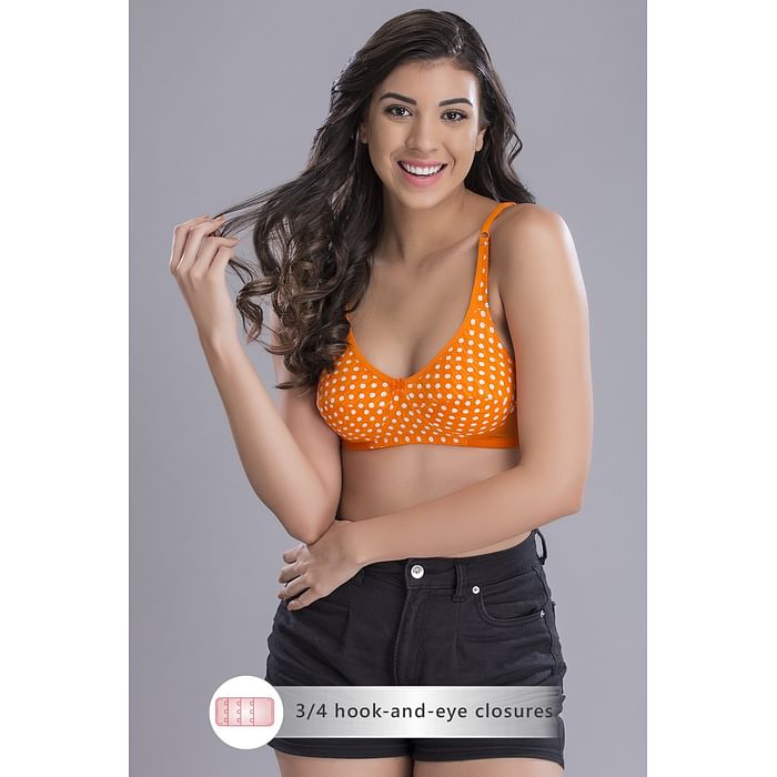 

Clovia Non-Padded Non-Wired Full Cup Polka Print Bra in Orange - Cotton - BR1797A16