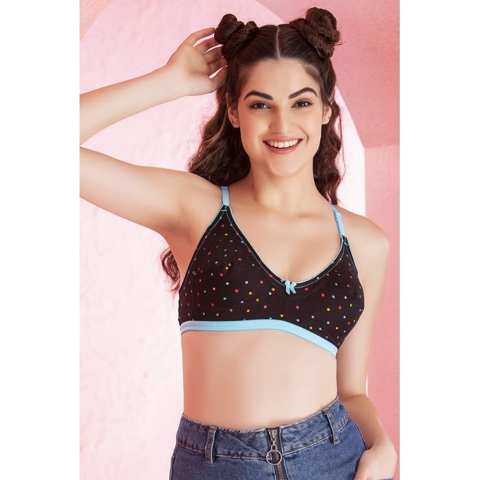 

Clovia Non-Padded Non-Wired Full Cup Polka Print M-Frame Bra in Black - Cotton Rich - BR0185K13