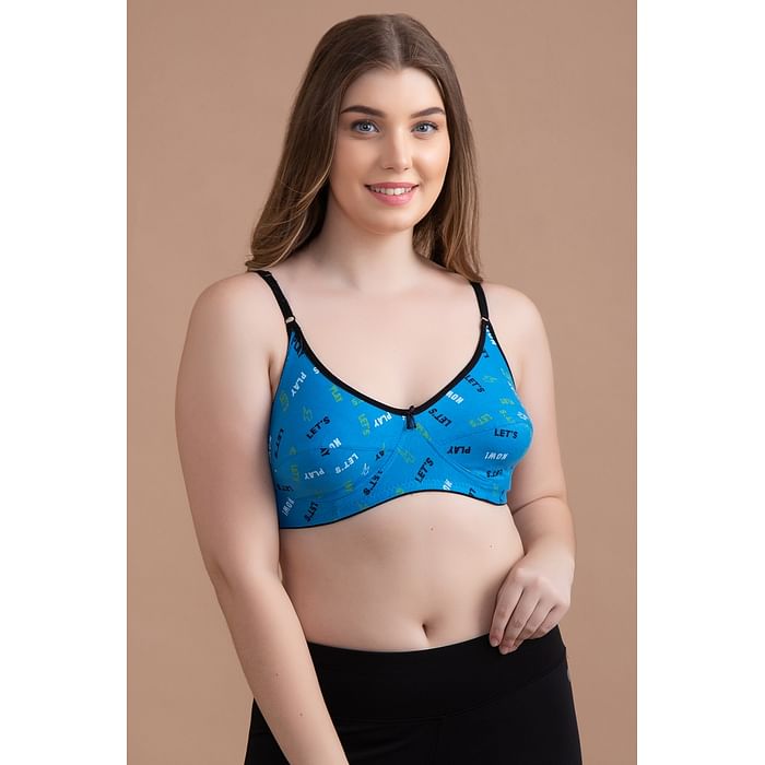 

Clovia Non-Padded Non-Wired Full Cup Printed Bra in Cobalt Blue - Cotton - BR0227Q03, Light blue