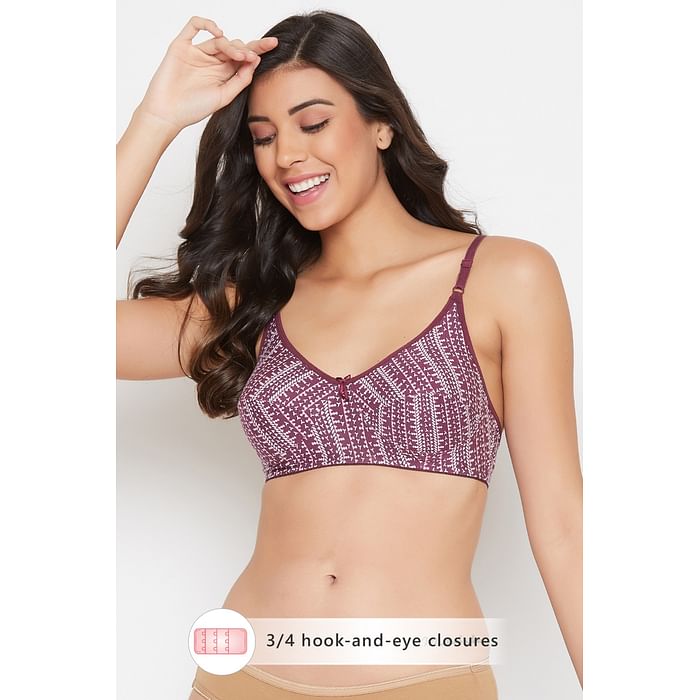 

Clovia Non-Padded Non-Wired Full Cup Printed Bra in Dark Purple - Cotton - BR0227T15