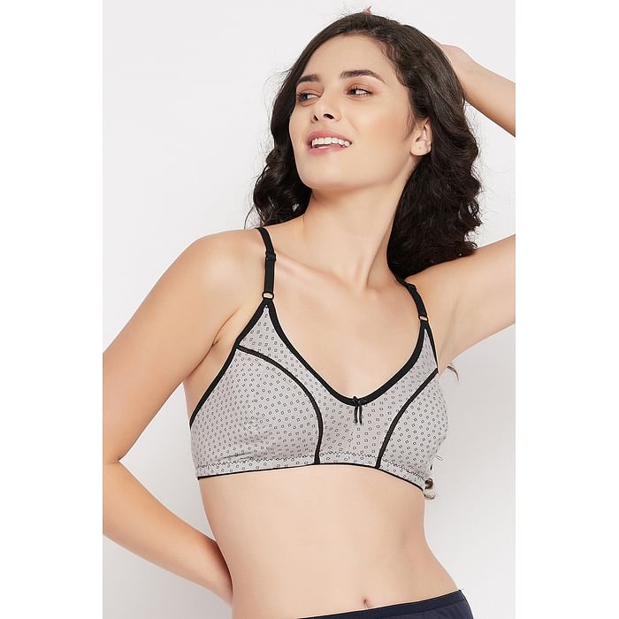 

Clovia Non-Padded Non-Wired Full Cup Printed Bra in Light Grey- 100% Cotton - BR1131Z01