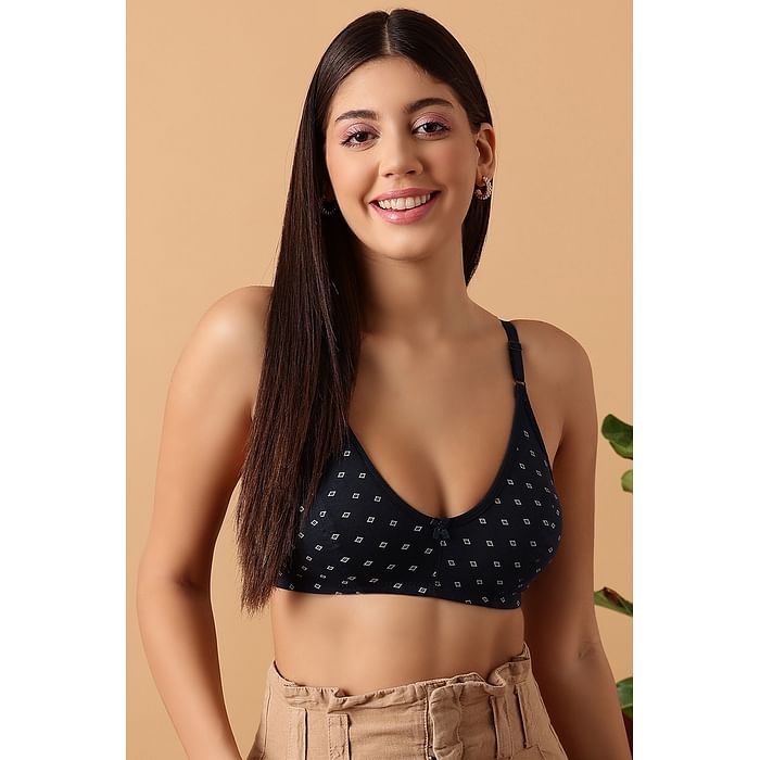 

Clovia Non-Padded Non-Wired Full Cup Printed Bra in Navy - Cotton - BR1815Z08