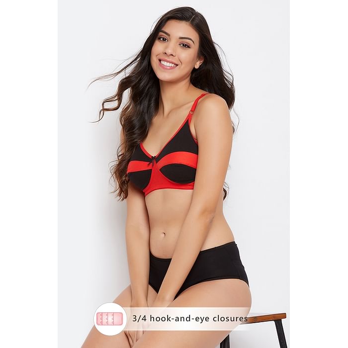 

Clovia Non-Padded Non-Wired Full Cup Colourblock Bra in Red - Cotton Rich - BR2183P04