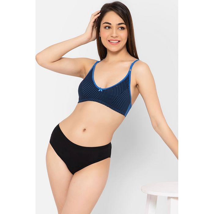 

Clovia Non-Padded Non-Wired Full Cup Printed Bra in Royal Blue - Cotton - BR1815A08, Navy
