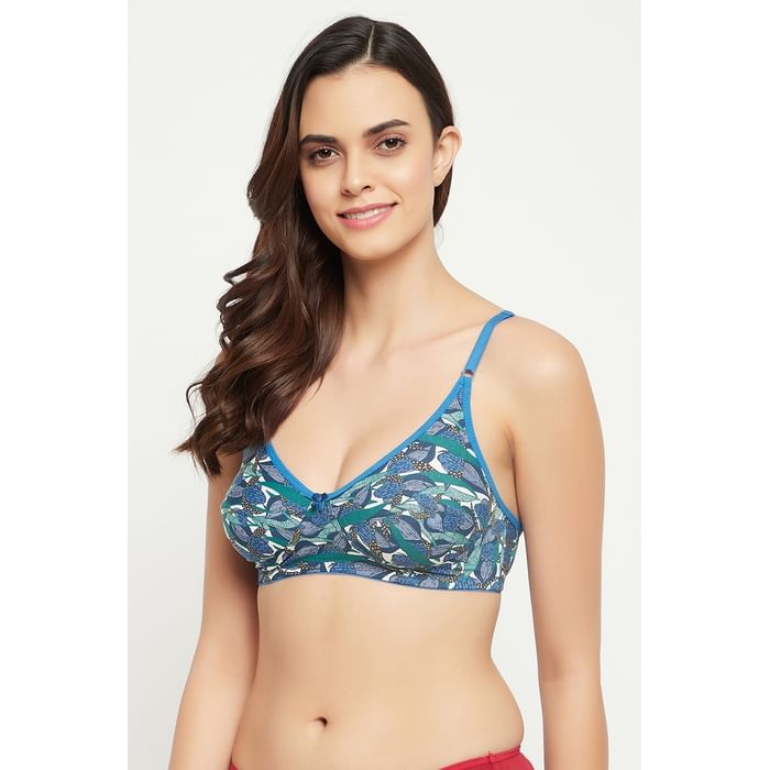 

Clovia Non-Padded Non-Wired Full Cup Printed Bra in Teal Green - 100% Cotton - BR0227A36