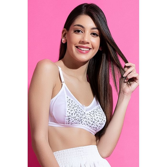 

Clovia Non-Padded Non-Wired Full Cup Printed Bra in White - Cotton - BR1423C18